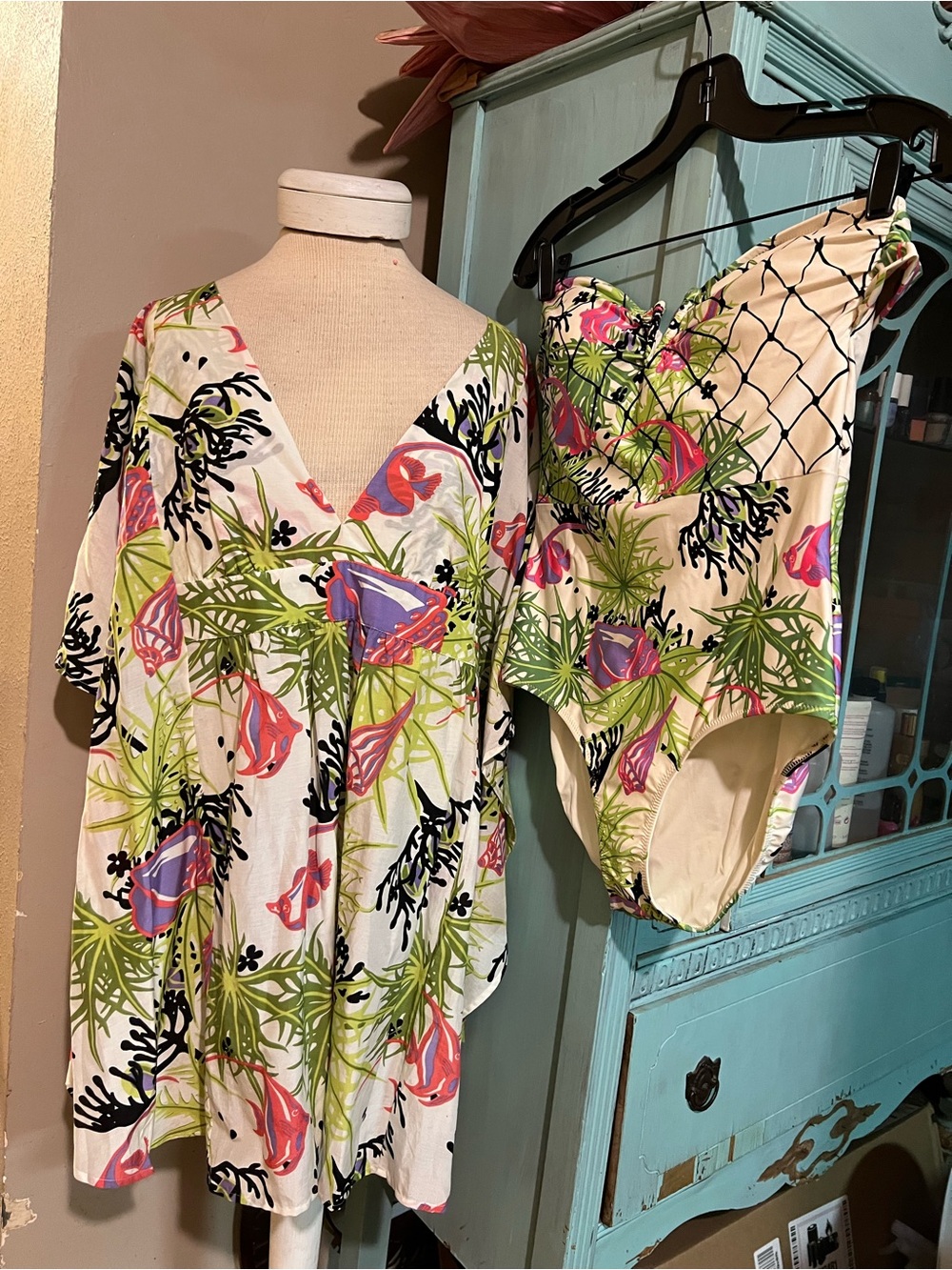 Nanette Lepore Cover Up & One Piece Swim Suit Set Size Large L Resort Vacation